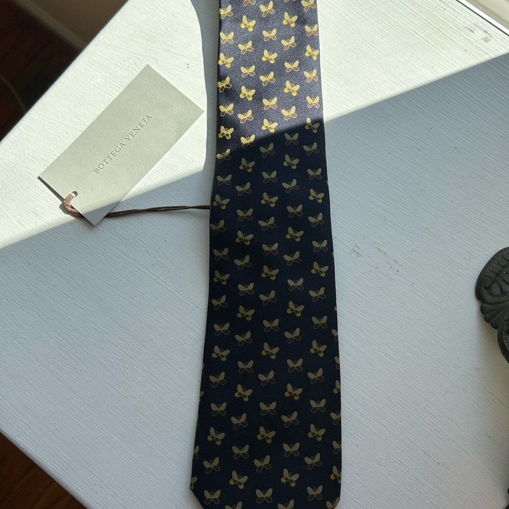 Bottega Veneta Navy Men's Tie with butterfly pattern